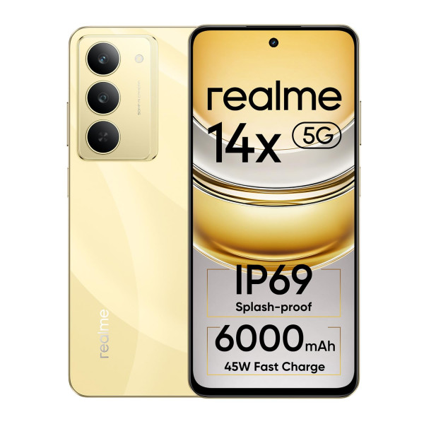 Image of realme 14x 5G Smartphone 8+128GB Golden Glow, 6.67-inch Screen, 120Hz Display, 6000mAh Battery, 80MP, MediaTek Dimensity 6300, ArmorShell Protection, IP69