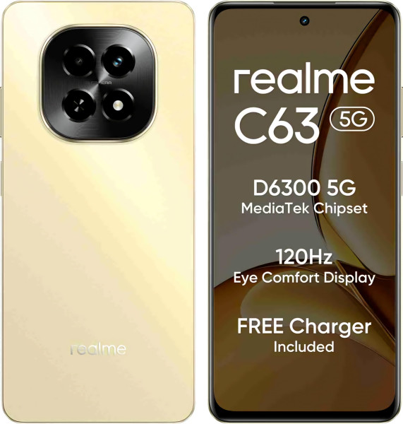Image of realme C63 5G (Starry Gold, 8GB RAM, 128GB Storage) | Expandable Upto 1TB | 6.74" HD+ Display | 5000mAh Battery | Octa-Core Processor | AI Dual Camera | Stylish Starry Finish