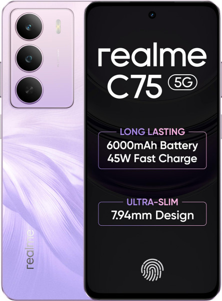 Image of realme C75 (Purple Blossom, 4GB RAM, 128GB Storage) | 6000mAh Battery | 50MP AI Camera | 6.72" FHD+ Display | Android 15