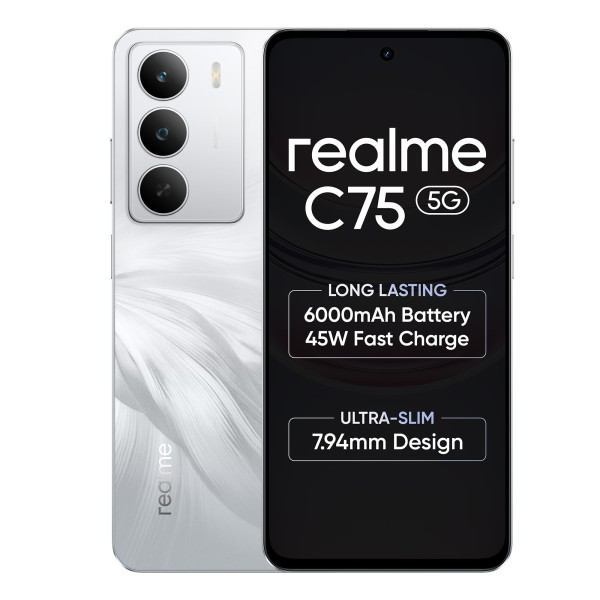 Image of realme C75 Smartphone 4+128GB White,6.67inch Screen,120HZ Vision Display,6000mAh Battery,40MP Camera,MediaTek Dimensity 6300 Processor,IP64