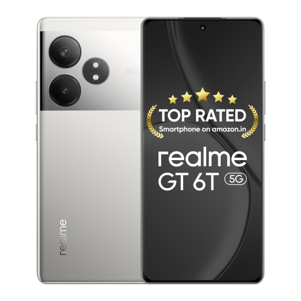Image of realme GT 6T 5G (Fluid Silver,8GB RAM+128GB Storage) | India's 1st 7+ Gen 3 Flagship Chipset | 1.5M+AnTuTu Score | 5500mAh+120W | The World's Brightest Flagship Display