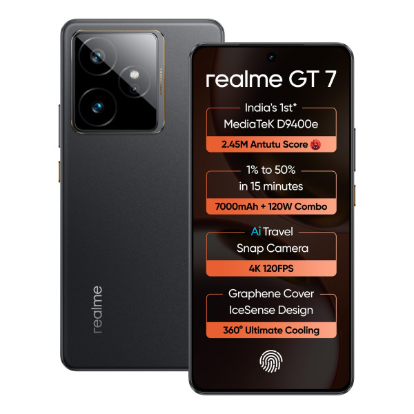 Image of realme GT 7 (IceSense Black,12GB+256GB) | India's 1st MediaTek D9400e Chipset | Strongest Battery Combo 7000mAh + 120W | AI 4K 120FPS Travel Camera | 360° Cooling IceSense Design with Graphene