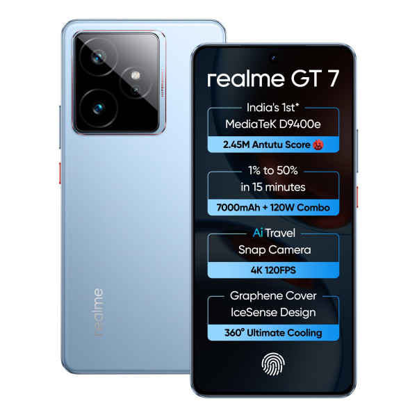 Image of realme GT 7 (IceSense Blue,12GB+512GB) | India's 1st MediaTek Dimensity 9400e Chipset | Strongest Battery Combo 7000mAh + 120W | AI 4K 120FPS Travel Camera | 360° Cooling IceSense Design with Graphene