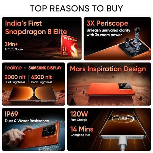 realme GT 7 Pro Mars Orange16GB512GB Indias First Snapdragon 8 Elite Processor 3X Periscope Flagship Camera RealWorld Eco OLED Plus Display