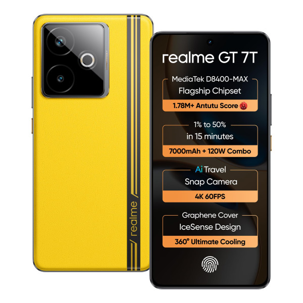 Image of realme GT 7T (Racing Yellow,8GB+256GB) | MediaTek D8400 MAX | Strongest Battery Combo 7000mAh + 120W | AI 4K 60FPS Travel Camera | 360° Cooling IceSense Design with Graphene | 6000 nits Display