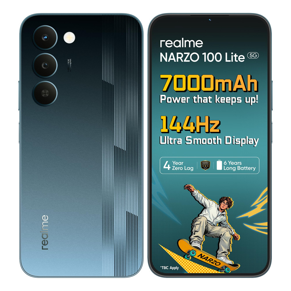 Image of realme narzo 100 Lite 5G (Thunder Black,4GB+128GB) | 7000mAh Titan Battery | 4 Years, Zero Lag | 144 Hz Ultra Bright Display | 6 nm Octa-core 5G Chipset | Color Pop Design | VC Cooling