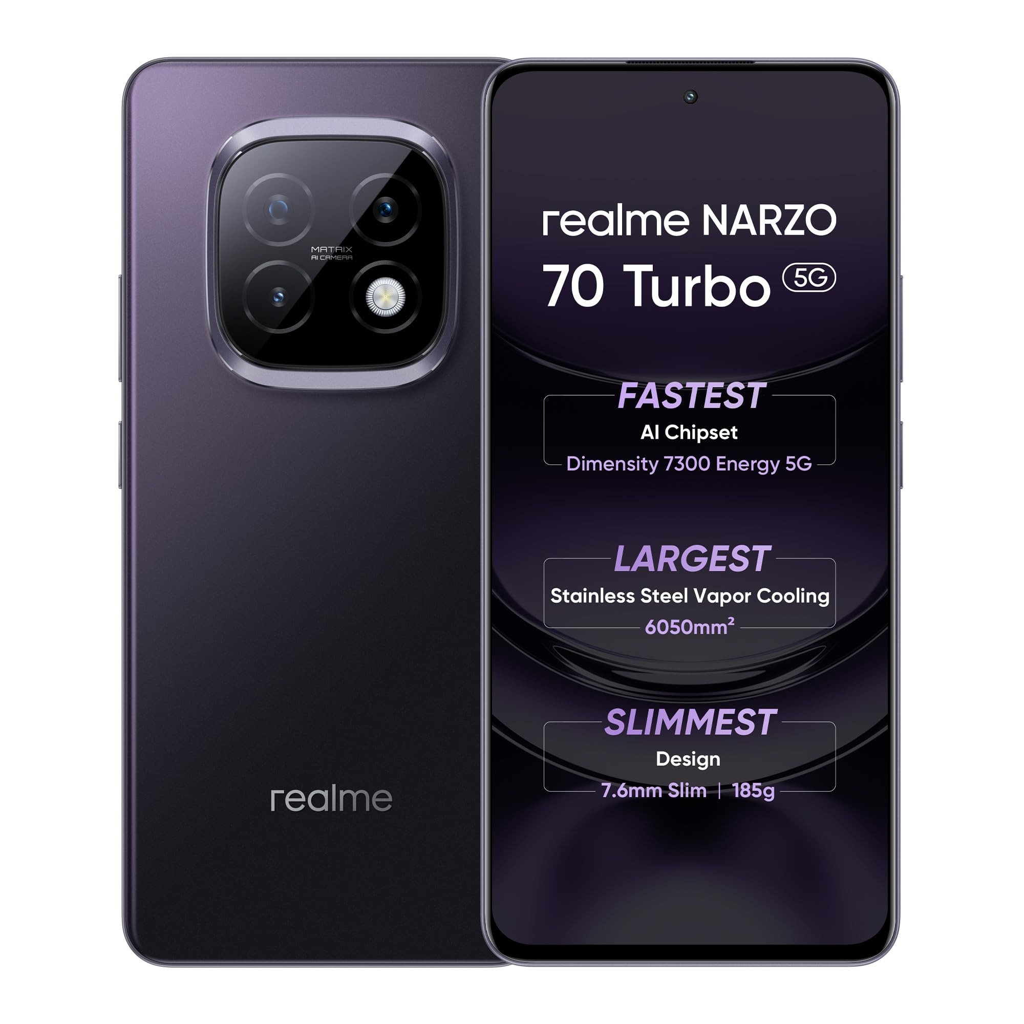 realme NARZO 70 Turbo 5G Turbo Purple6GB RAM128GB Storage  Segments Fastest Dimensity 7300 Energy 5G Chipset  Motorsports Inspired Design