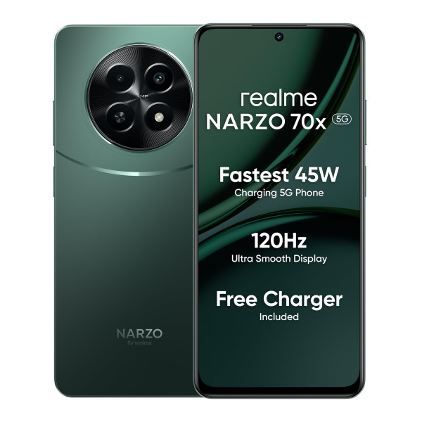 Image of realme NARZO 70x 5G (Forest Green,4GB RAM, 128GB Storage) |120Hz Ultra Smooth Display | Dimensity 6100+ 6nm 5G | 50MP AI Camera|45W Charger in The Box