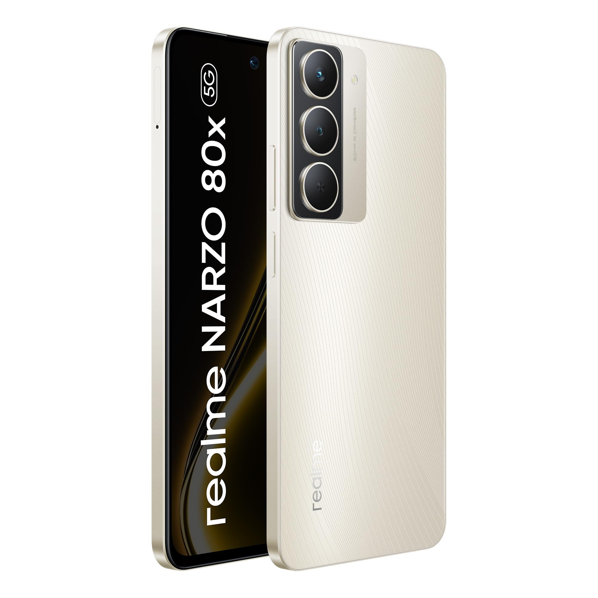 realme NARZO 80x 5G Sunlit Gold6GB128GB Dimensity 6400 5G Chipset 6000mAh Long-Lasting Battery 45W Fast Charge 120Hz Eye Comfort Display IP69 Top-Tier Waterproof