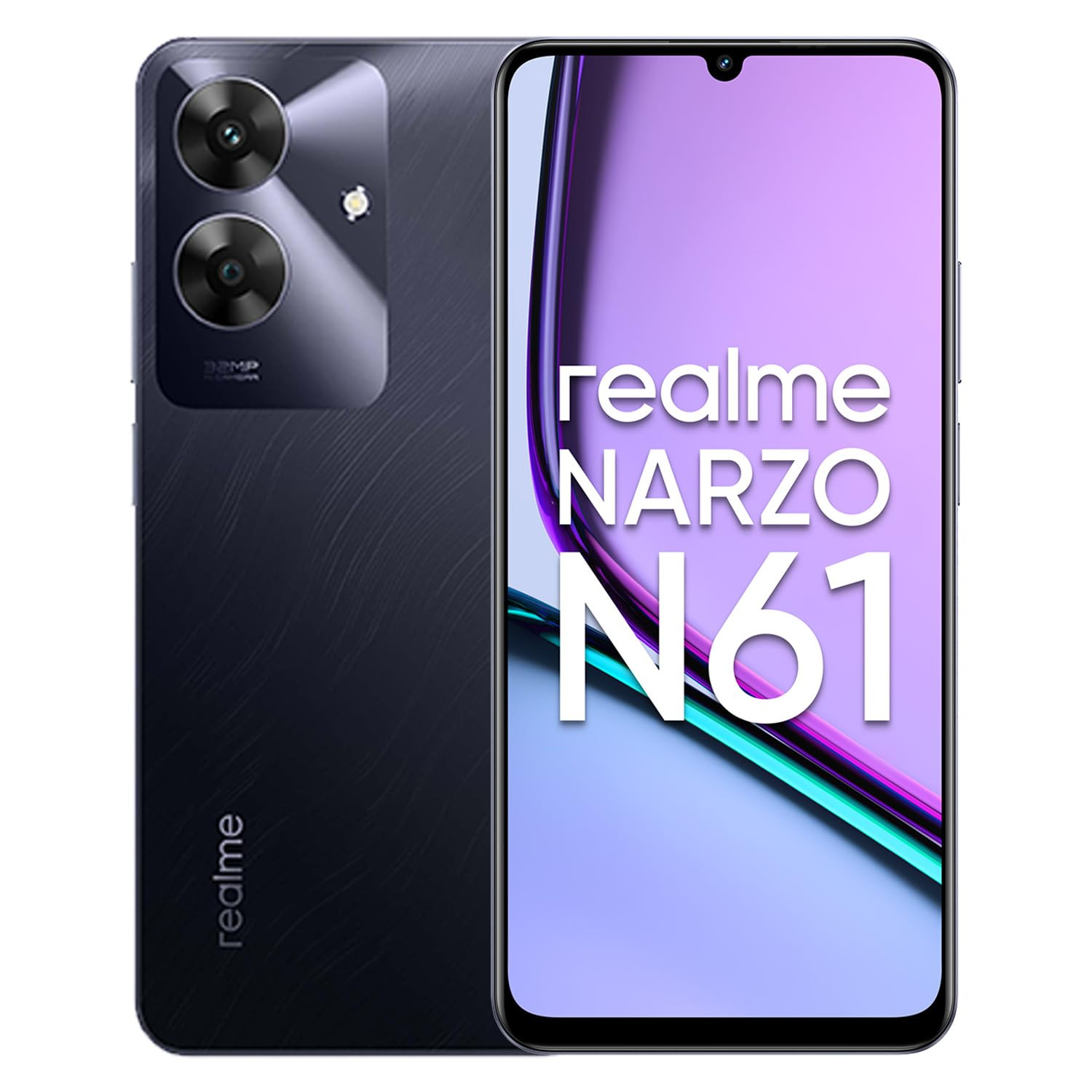 realme NARZO N61 4G Smartphone 464GB Black656-inch Screen90Hz Display5000mAh Battery 32MP CameraUNISOC T612 IP544 Dust Water ResistantBend Resistant Drop Resistant