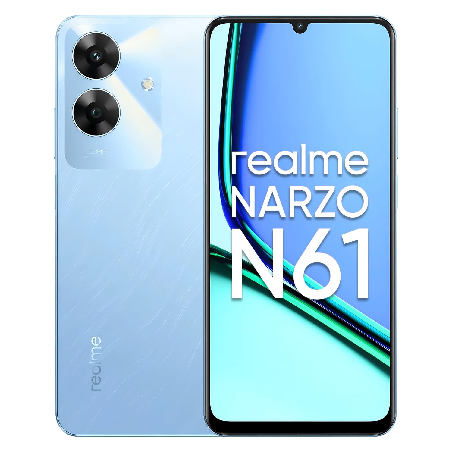 realme NARZO N61 4G Smartphone 464GB Blue656-inch Screen90Hz Display5000mAh Battery 32MP CameraUNISOC T612 IP544 Dust Water ResistantBend Resistant Drop Resistant