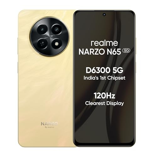 realme NARZO N65 5G Amber Gold 6GB RAM 128GB Storage Indias 1st D6300 5G Chipset Ultra Slim Design 120Hz Eye Comfort Display 50MP AI Camera Charger in The Box