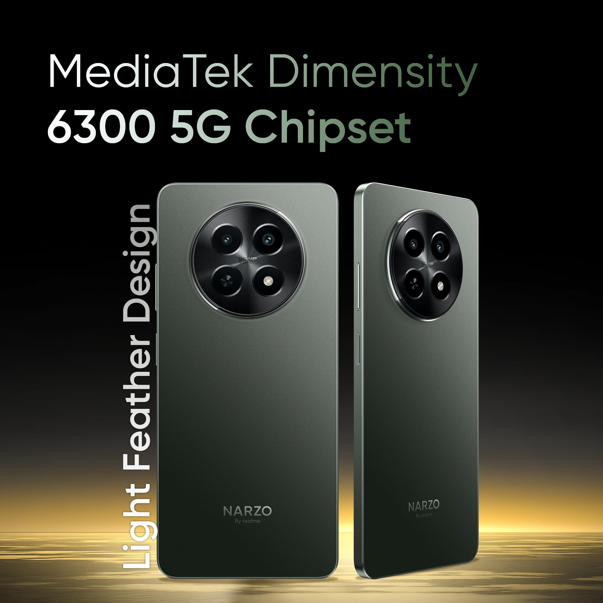 realme NARZO N65 5G Deep Green 6GB RAM 128GB Storage Indias 1st D6300 5G Chipset Ultra Slim Design 120Hz Eye Comfort Display 50MP AI Camera Charger in The Box