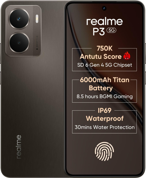 Image of realme P3 5G with 6.67″ FHD+ 120Hz AMOLED Display (6 GB RAM, 128 GB ROM) Comet Grey