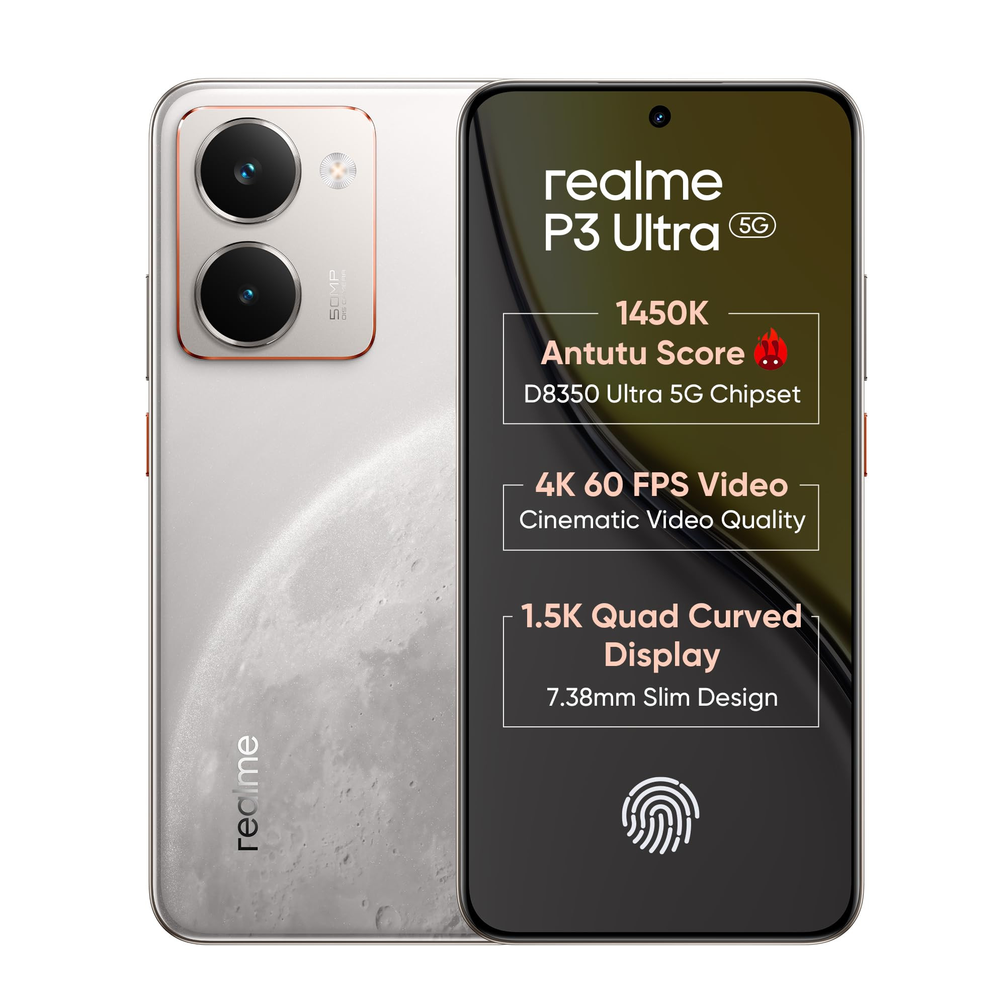 realme P3 Ultra 5G Smartphone 8128GB White683-inch Screen20Hz Display6000mAh Battery80W Ultra Charge58MP CameraMediaTek Dimensity 8350 UltraIP69