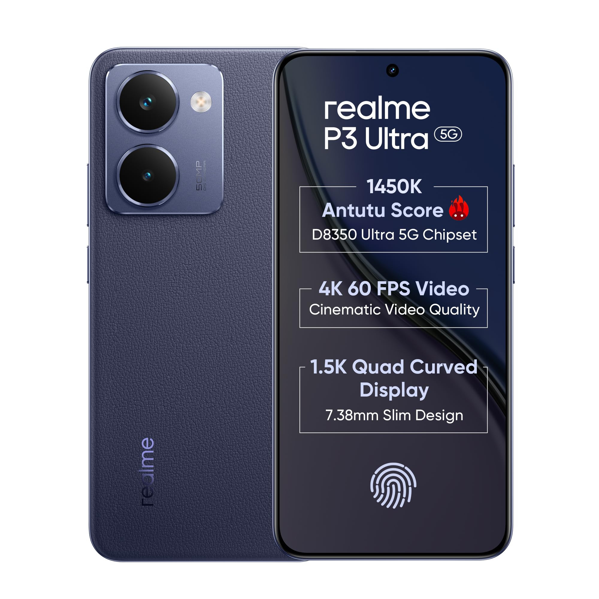 realme P3 Ultra 5G Smartphone 8256 Blue683-inch Screen20Hz Display6000mAh Battery80W Ultra Charge58MP CameraMediaTek Dimensity 8350 UltraIP69