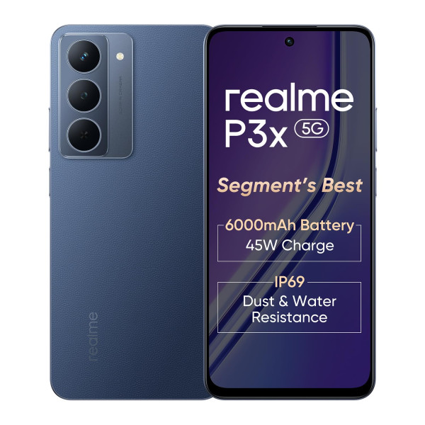 Image of realme P3x 5G Smartphone 8+128GB Midnight Blue,6.72-inch Screen,120Hz Display,6000mAh Battery,45W SuperVOOC, 50MP Camera, MediaTek Dimensity 6400 Processor, IP64