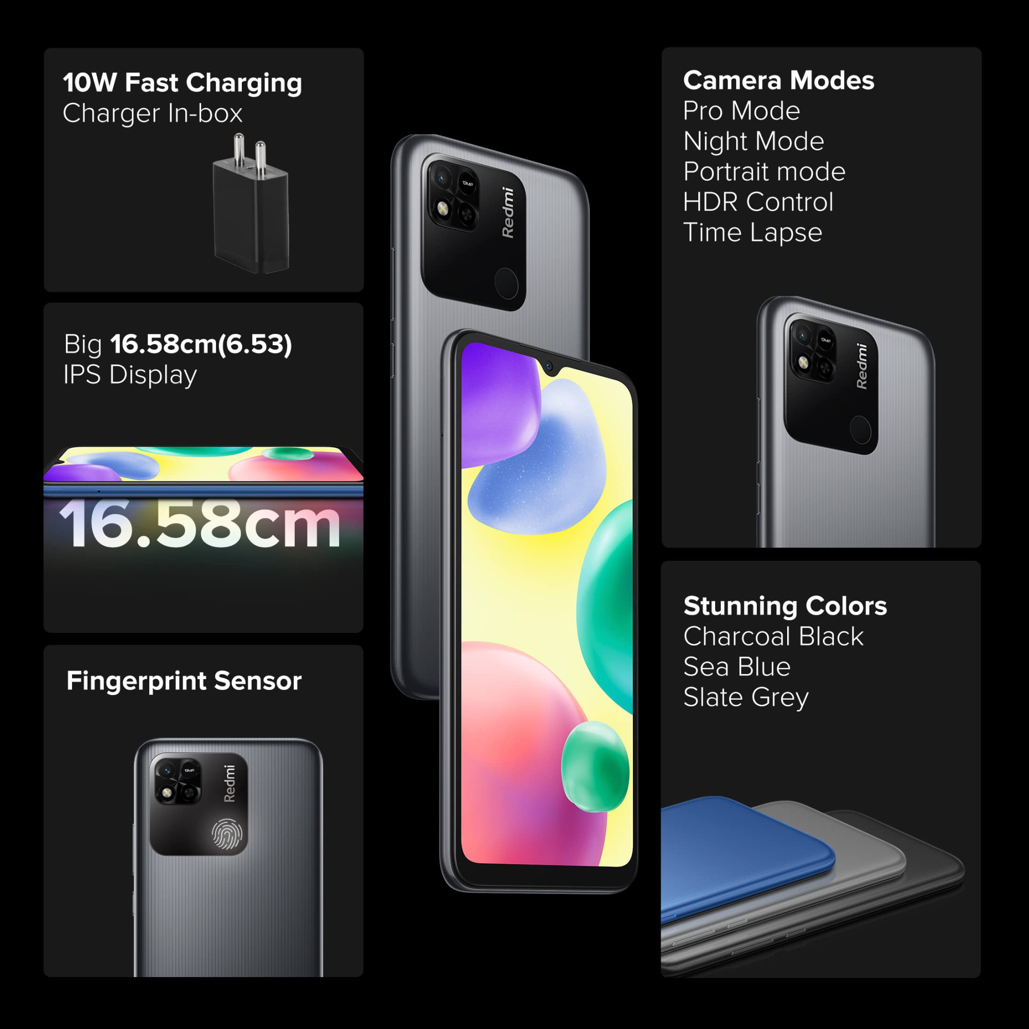 Redmi 10A Sport Charcoal Black 6GB RAM 128GB Storage 2 Ghz Octa Cor Helio G25 5000 mAh Battery Finger Print Sensor Upto 8GB RAM with RAM Booster