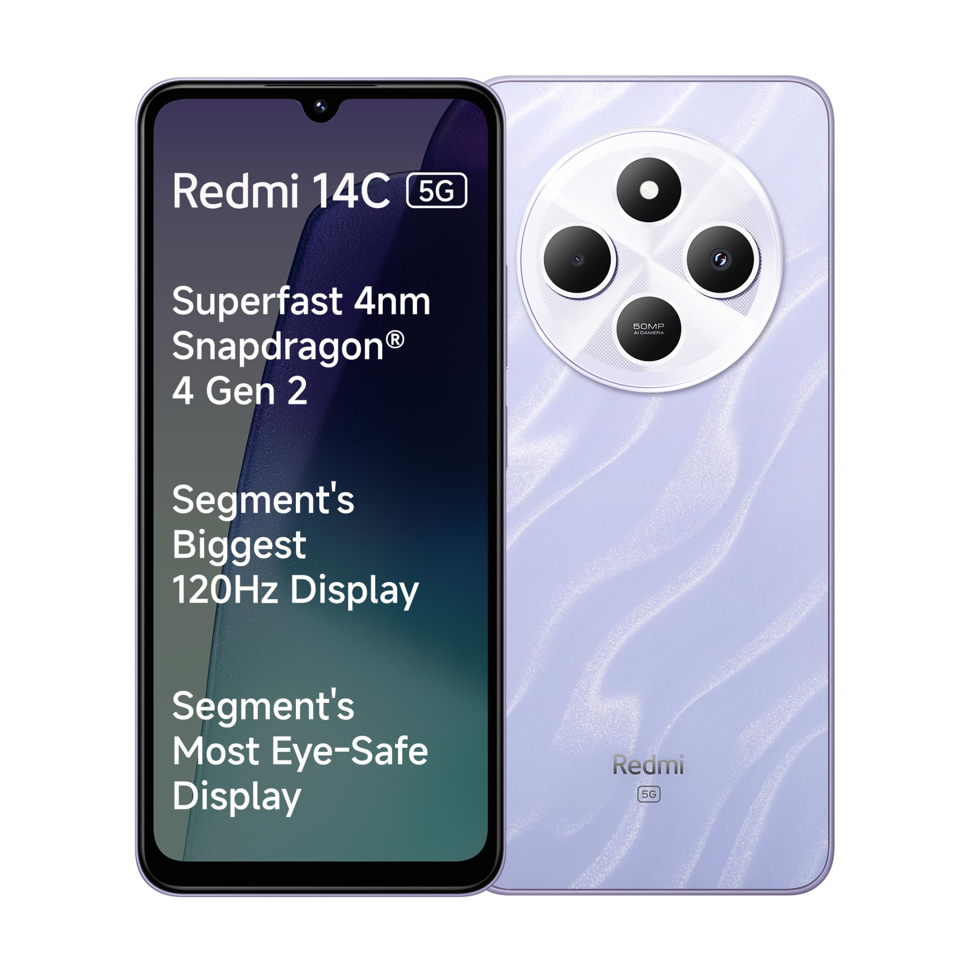 Redmi 14C 5G Stardust Purple 6GB RAM 128GB Storage Superfast 4nm Snapdragon 4 Gen 2 120Hz 1747cm 688 Display 5160mAh Battery 50MP Dual Camera Premium Starlight Design