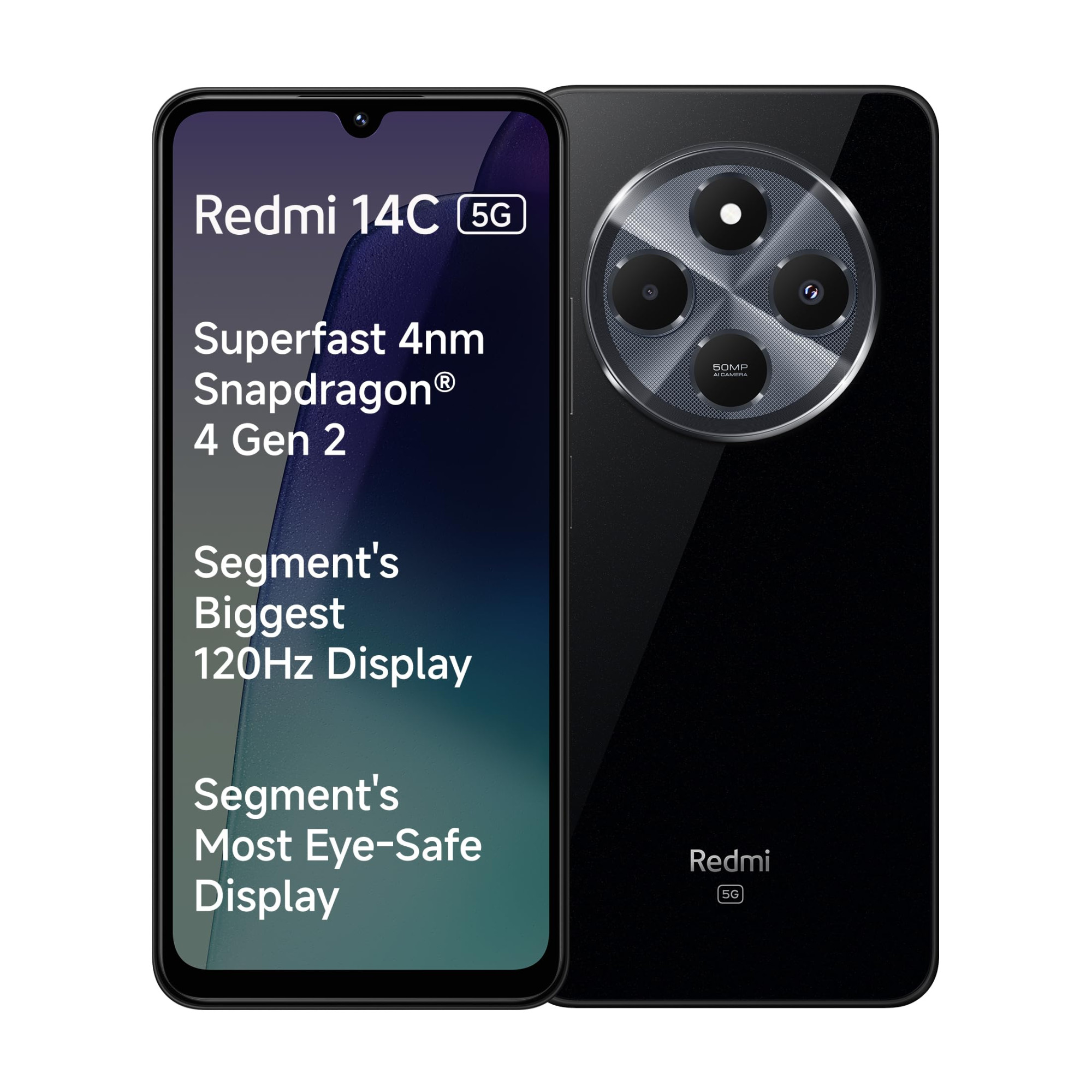 Redmi 14C 5G Stargaze Black 4GB RAM 128GB Storage Superfast 4nm Snapdragon 4 Gen 2 120Hz 1747cm 688 Display 5160mAh Battery 50MP Dual Camera Premium Starlight Design