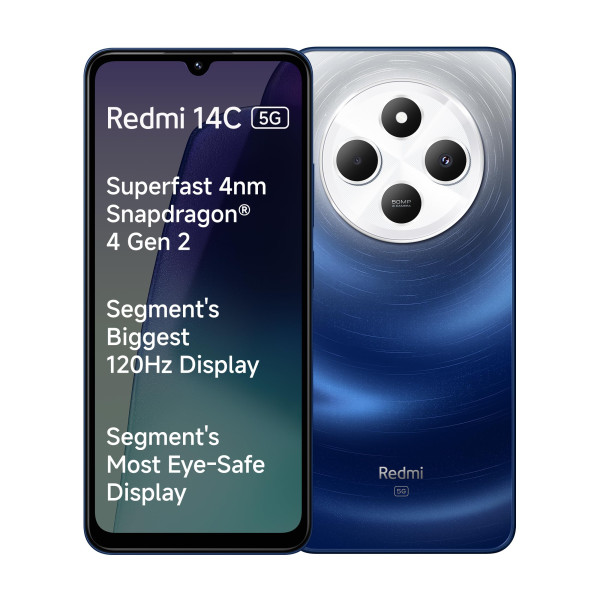 Image of Redmi 14C 5G (Starlight Blue, 4GB RAM, 64GB Storage) | Superfast 4nm Snapdragon 4 Gen 2 | 120Hz 17.47cm (6.88”) Display | 5160mAh Battery | 50MP Dual Camera | Premium Starlight Design