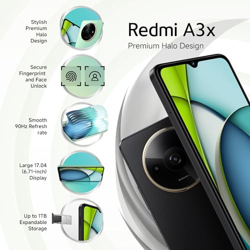 Redmi A3X Midnight Black 3GB RAM 64GB Storage Premium Halo Design 90Hz Display Powerful Octa Core Processor