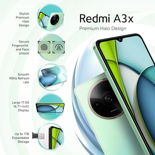 Redmi A3X Ocean Green 3GB RAM 64GB Storage Premium Halo Design 90Hz Display Powerful Octa Core Processor