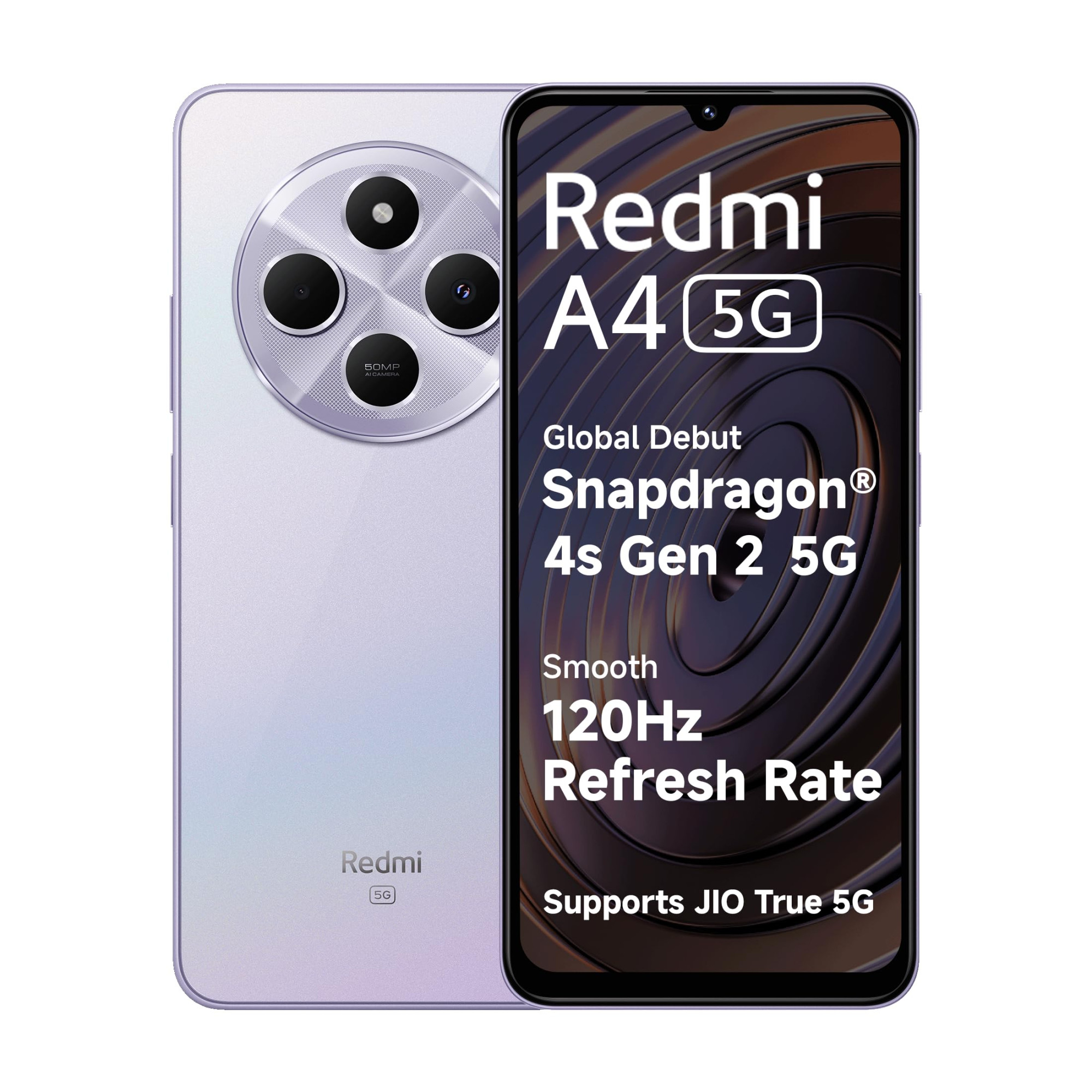 Redmi A4 5G Sparkle Purple 4GB RAM 64GB Storage Global Debut SD 4s Gen 2 Segment Largest 688in 120Hz 50MP Dual Camera 18W Fast Charging