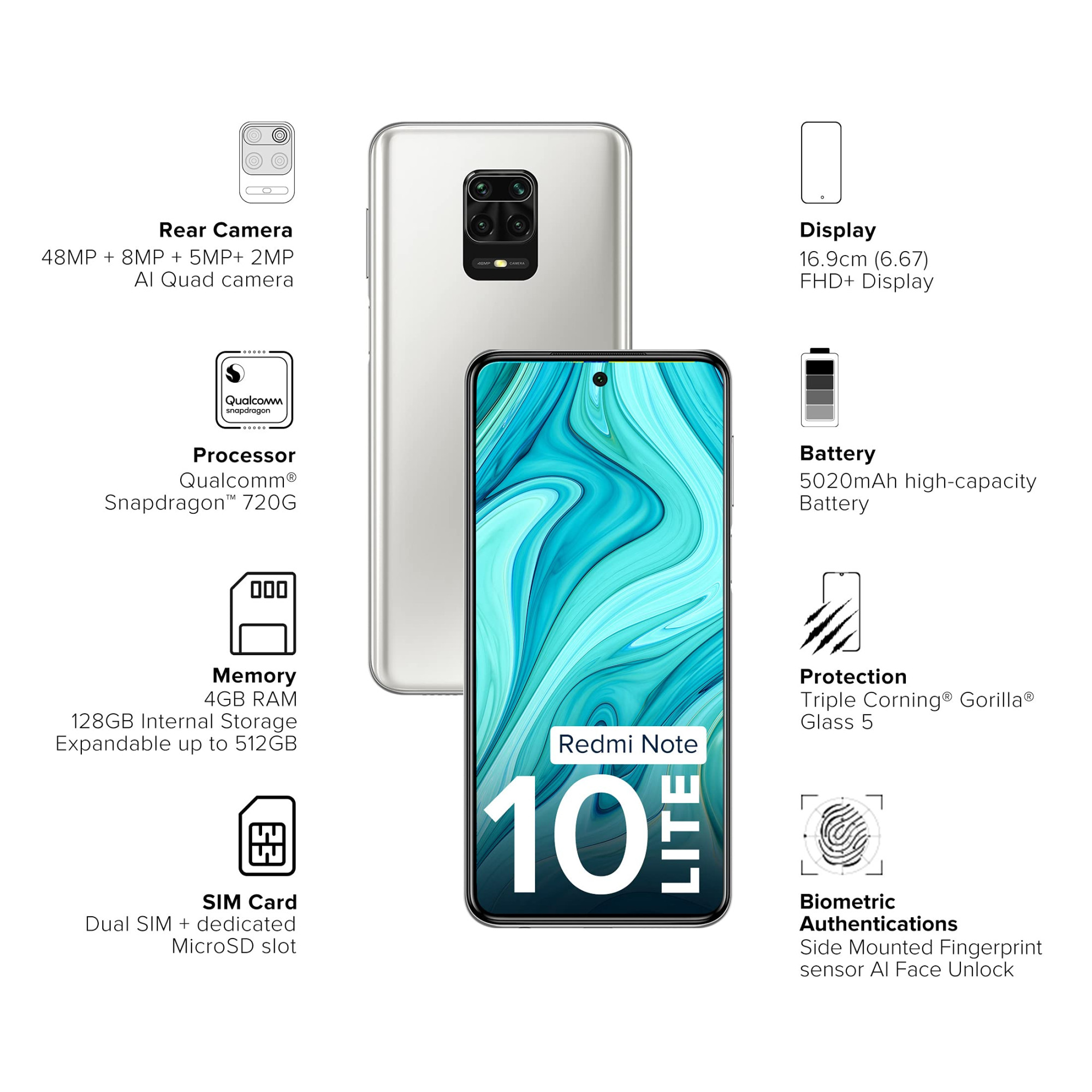 Redmi Note 10 Lite Glacier White 4GB RAM 128GB ROM Alexa Built-in