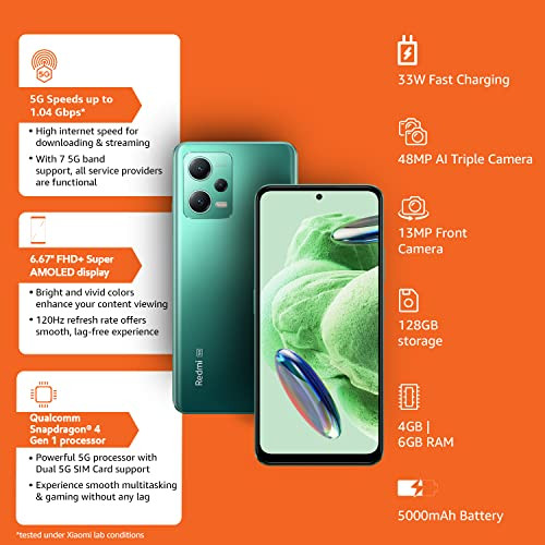 Redmi Note 12 5G Frosted Green 4GB RAM 128GB ROM 1st Phone with 120Hz Super AMOLED and Snapdragon 4 Gen 1 48MP AI Triple Camera
