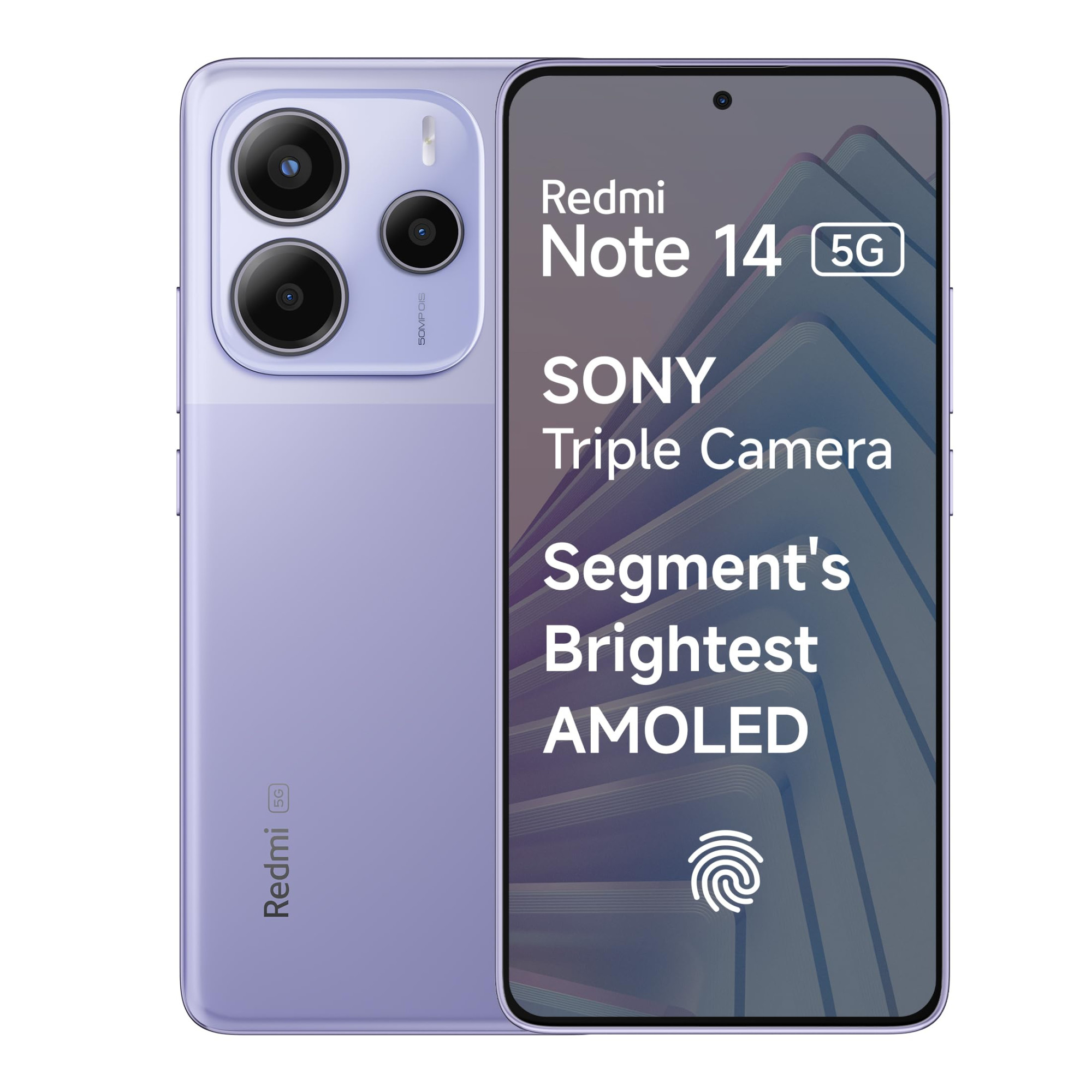 Redmi Note 14 5G Phantom Purple 8GB RAM 256GB Storage Global Debut MTK Dimensity 7025 Ultra 2100 nits Segment Brightest 120Hz AMOLED 50MP Sony LYT 600 OISEIS Triple Camera