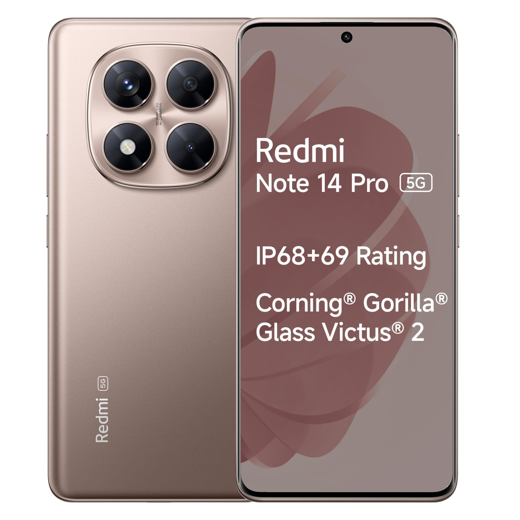 Redmi Note 14 Pro 5G Champagne Gold 8GB RAM 256GB Storage50 MP Sony Camera SetupCorning Gorilla Glass Victus 2 15K 3D Curved AMOLED Mediatek Dimensity 7300- Ultra IP68 IP69