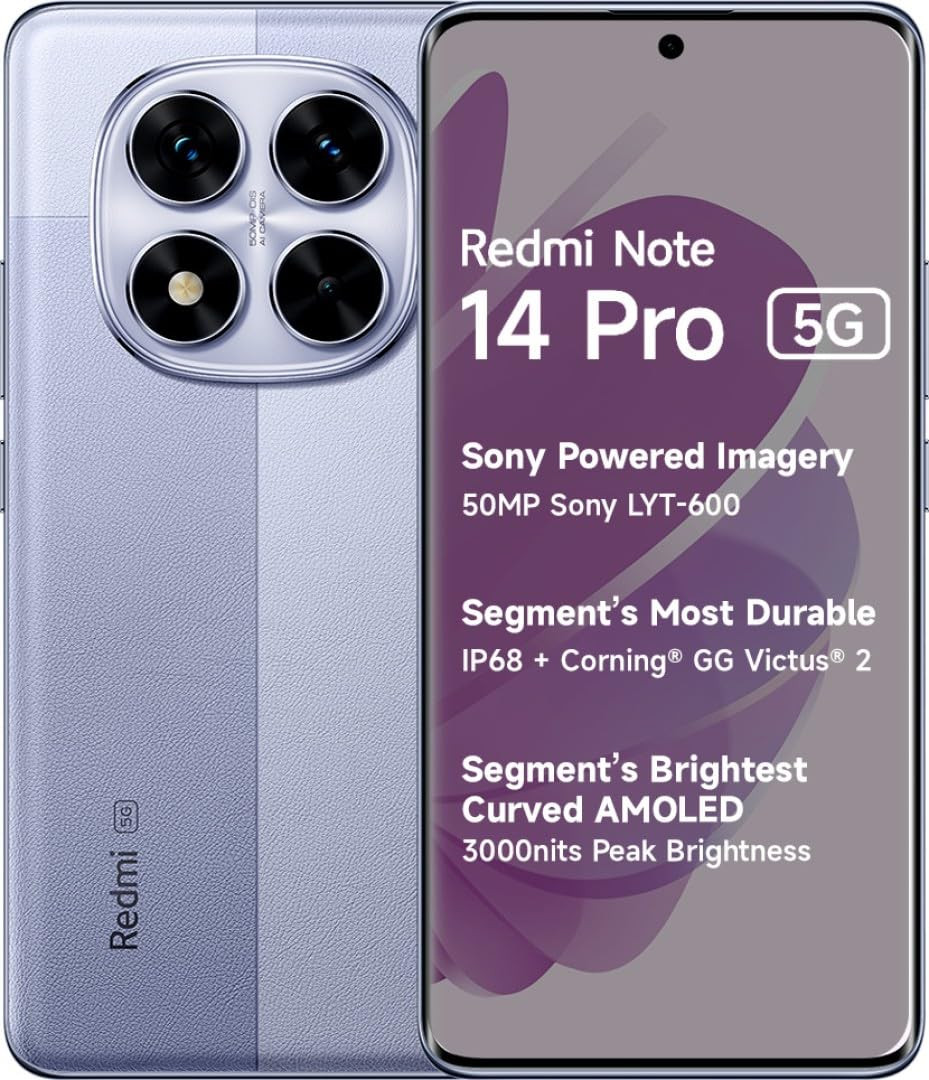 Redmi Note 14 Pro 5G Phantom Purple 8GB RAM 128GB Storage Mediatek Dimensity 7300 Ultra Processor AMOLED Display Dual Nano-SIM 5500mAh Battery