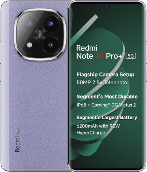 Image of Redmi Note 14 Pro+ 5G (Phantom Purple, 8GB RAM+ 128GB Storage) | Snapdragon 7s Gen 3 Processor | AMOLED Display | Dual Nano-SIM | 6200mAh Battery