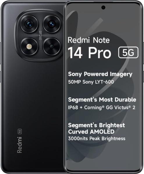 Image of Redmi Note 14 Pro 5G (Titan Black, 8GB RAM+ 128GB Storage) | Mediatek Dimensity 7300 Ultra Processor | AMOLED Display | Dual Nano-SIM | 5500mAh Battery
