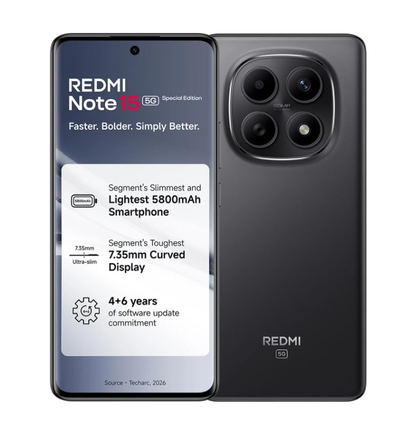 Redmi Note 15 SE 5G Smartphone Carbon Black 8GB RAM 128GB Storage 5800mAh Battery IP66 Military Grade