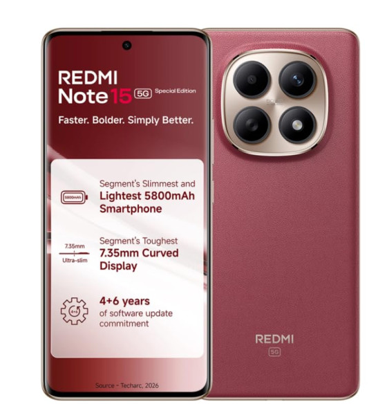 Image of Redmi Note 15 SE 5G Smartphone, Crimson Reserve, 8GB RAM, 128GB Storage, 5800mAh Battery, IP66 Military Grade