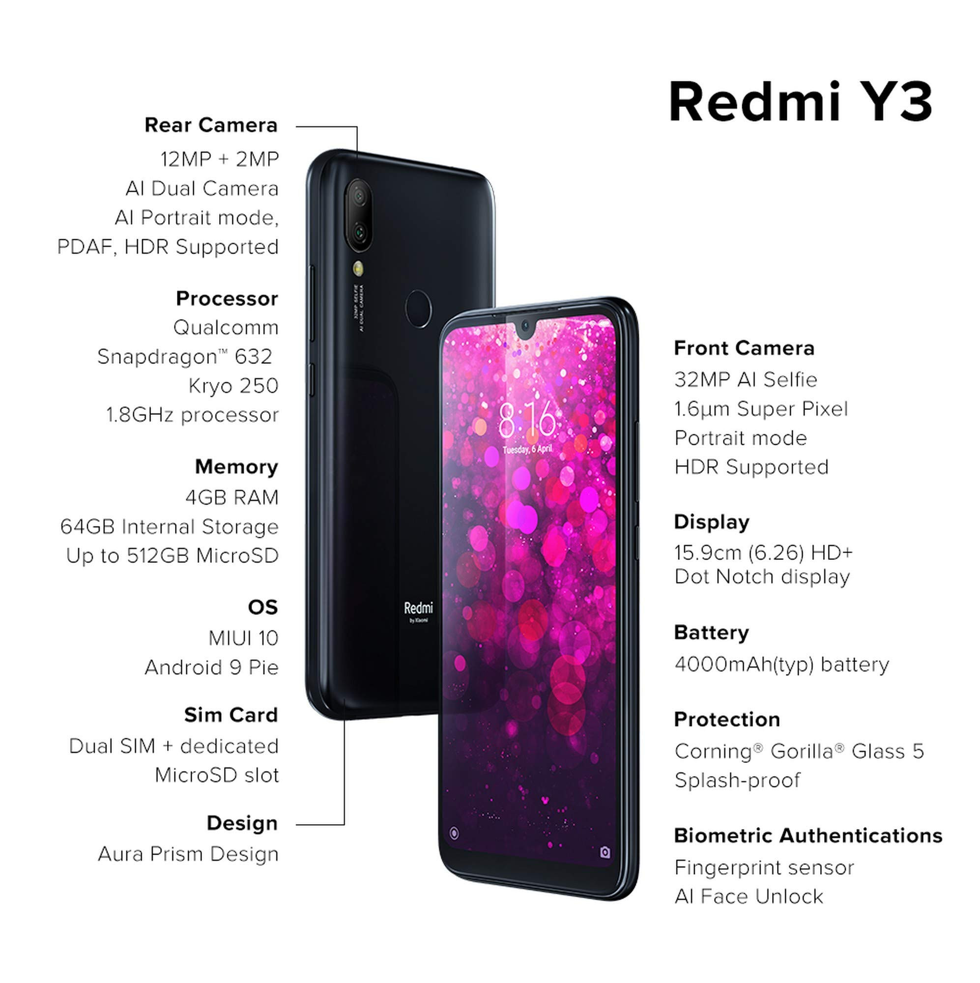 Redmi Y3 Prime Black 4GB RAM 64GB Storage