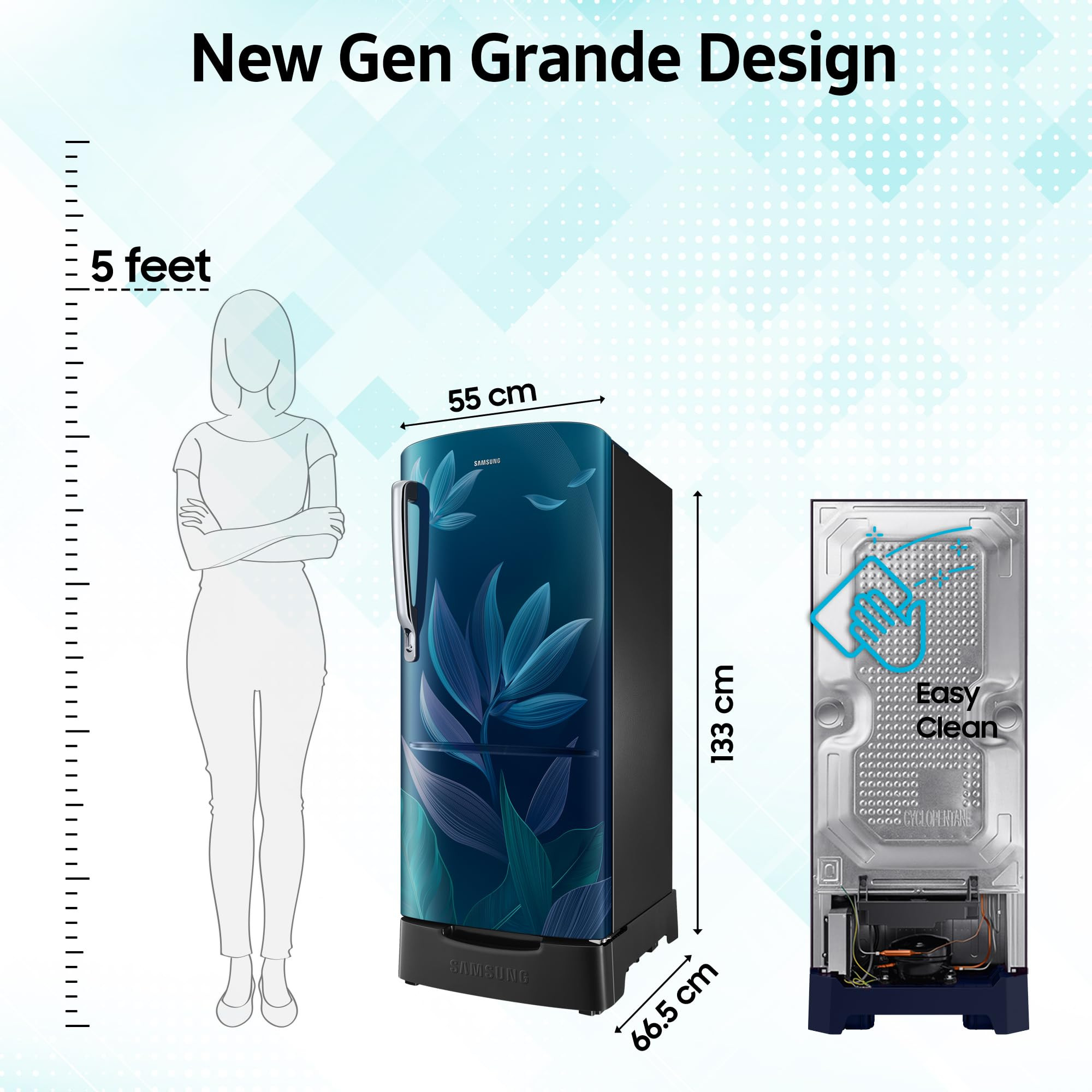Samsung 183 L 4 Star Digital Inverter Direct-Cool Single Door Refrigerator RR20H28249UNL Paradise Bloom Blue Base Stand Drawer Single Touch Defrost 2026 Model