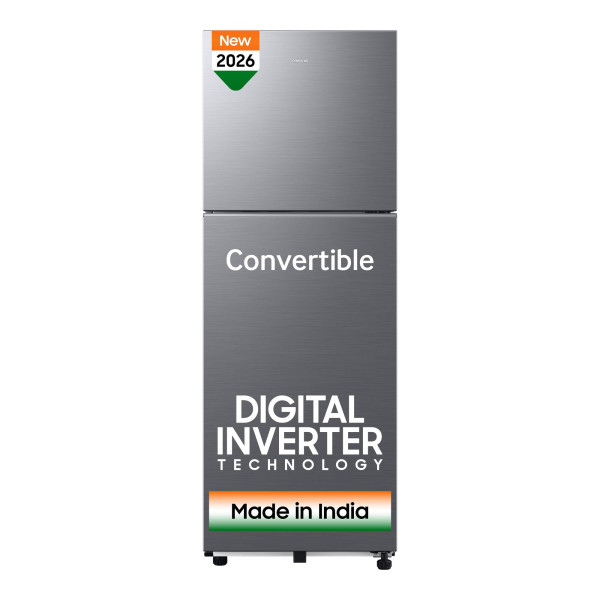 Image of Samsung 236 L, 3 Star, Convertible, Digital Inverter Frost Free Double Door Refrigerator (RT40H28U3THL, Silver, Refined Inox, 2026 Model)