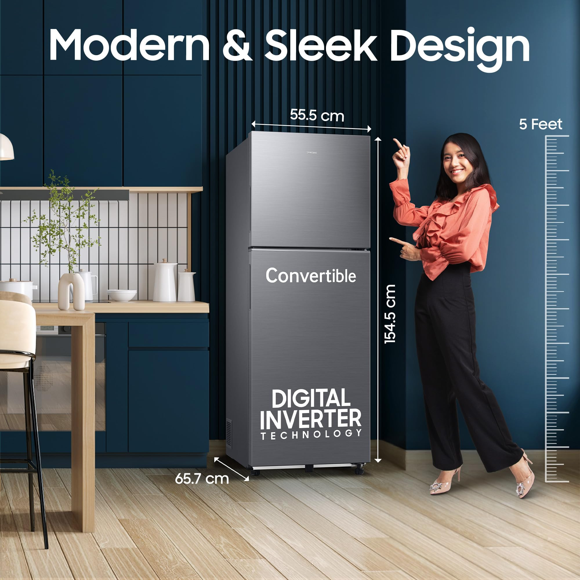Samsung 236 L 3 Star Convertible Digital Inverter Frost Free Double Door Refrigerator RT40H28U3THL Silver Refined Inox 2026 Model