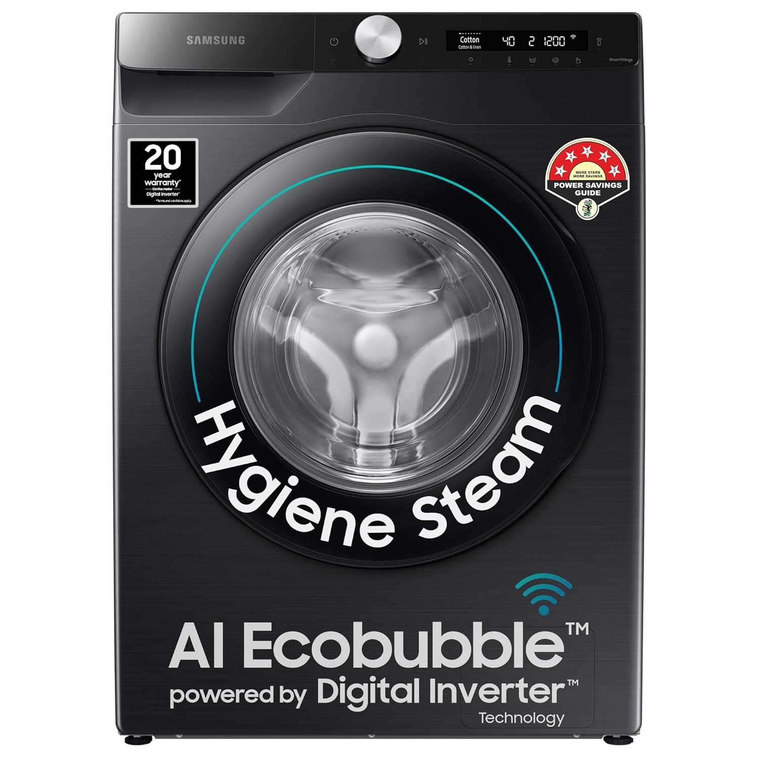 Samsung 7 Kg Fully-Automatic Front Loading Washing Machine with AI Control SmartThings Connectivity WW70T502DAB1TLBlack Caviar Free 1 Year Extended warrant