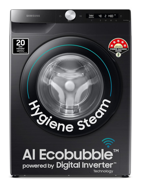 Image of Samsung 8 kg, 5 star, Eco Bubble Technology, AI Control, Wi-Fi, Fully-Automatic Front Load Washing Machine (WW80T504DAB1TL, Hygiene Steam, Black Caviar, Awarded as Washing Machine Brand of the year