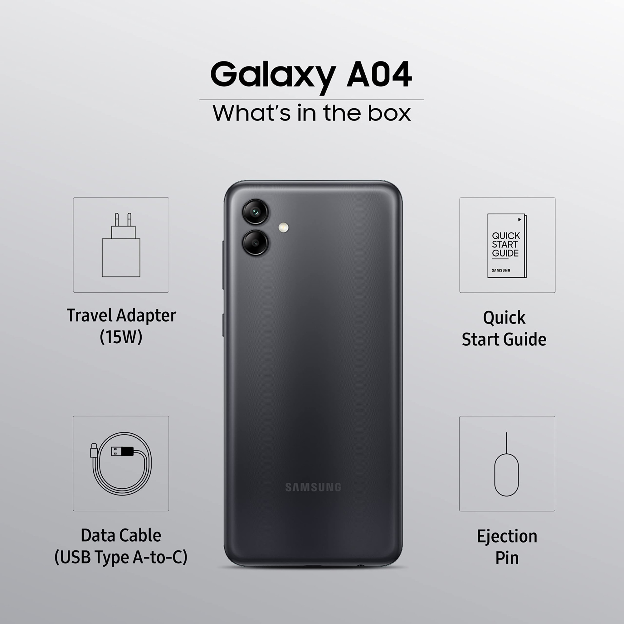 Samsung Galaxy A04 Black 4GB 64GB Storage 50 MP Rear Camera Face Unlock Upto 8GB RAM with RAM Plus MediaTek Helio P35 5000 mAh Battery
