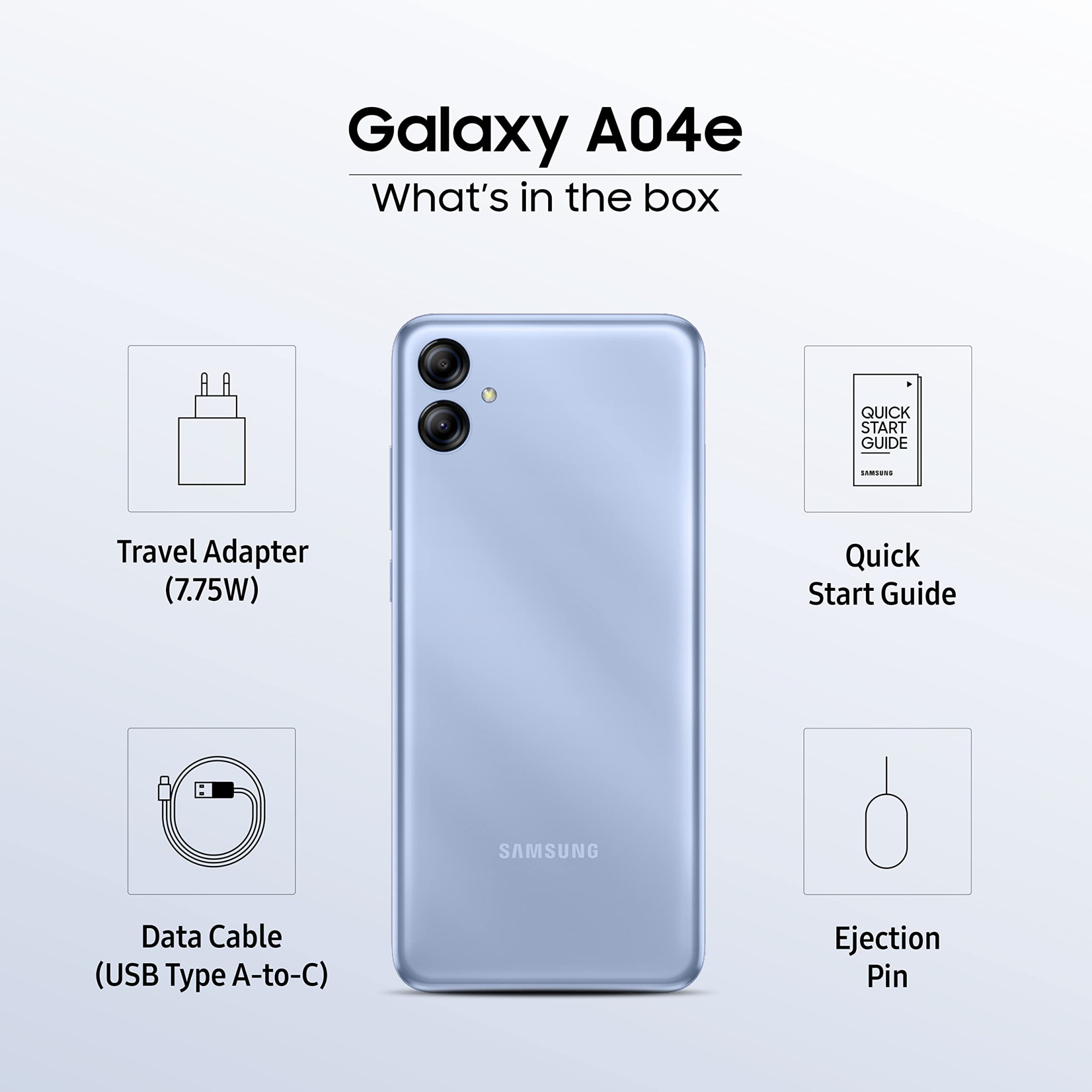Samsung Galaxy A04e Light Blue 3GB 64GB Storage 13 MP Rear Camera Face Unlock Upto 7GB RAM with RAM Plus MediaTek Helio P35 5000 mAh Battery