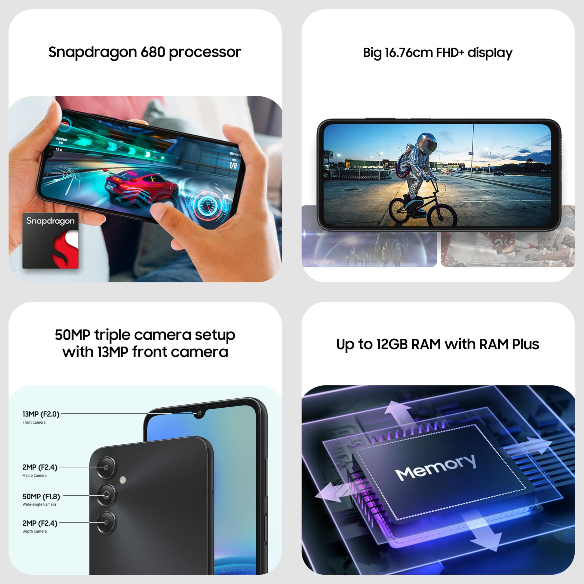 Samsung Galaxy A05s Black 6GB 128GB Storage  50 MP Main Camera  Upto 12GB RAM with RAM Plus  Snapdragon 680  5000 mAh Battery