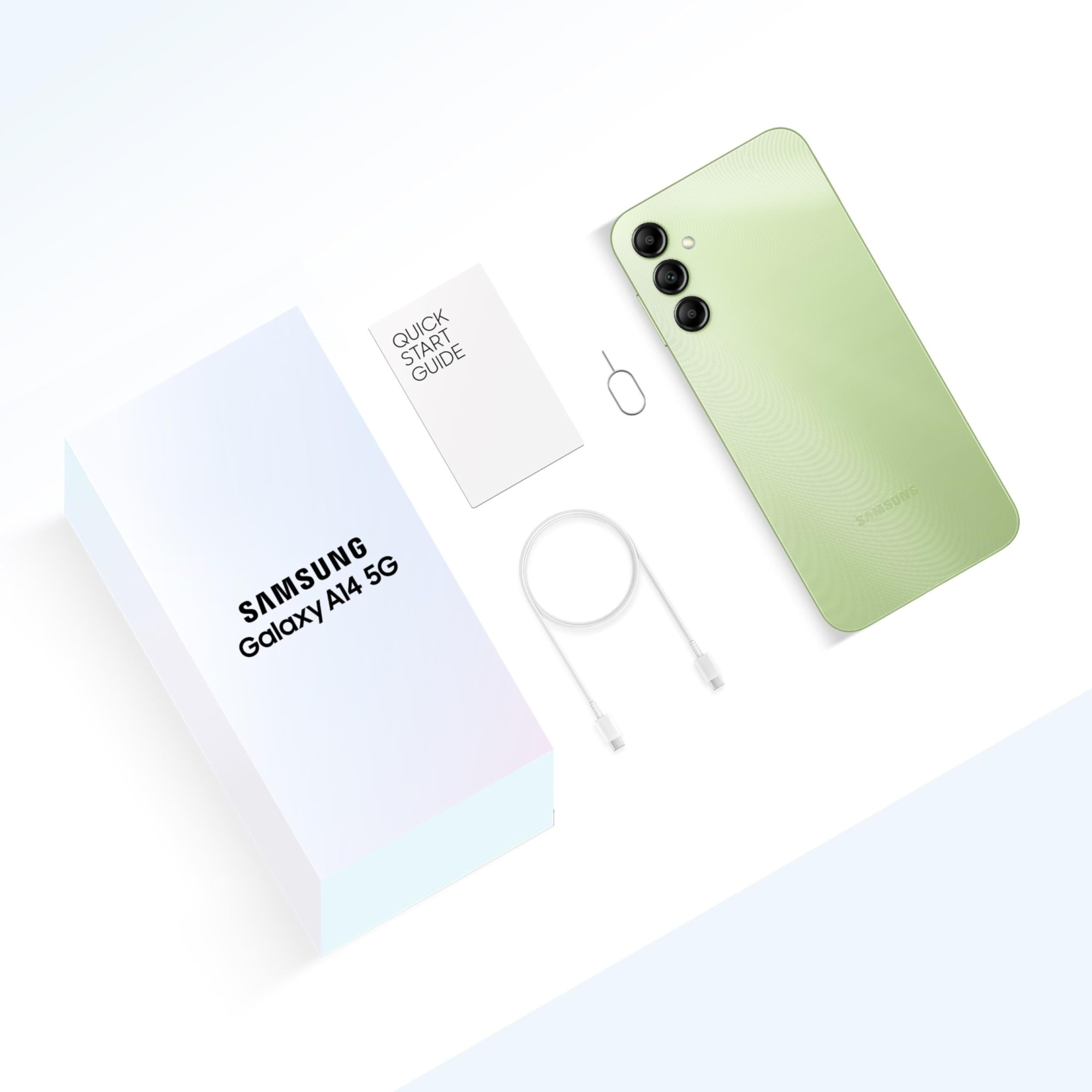 Samsung Galaxy A14 5G Light Green 4GB 64GB Storage Triple Rear Camera 50 MP Main Upto 8 GB RAM with RAM Plus Without Charger