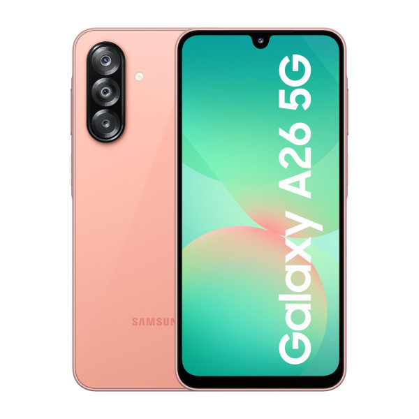 Image of Samsung Galaxy A26 5G (Awesome Peach, 8GB, 128GB) | Awesome Intelligence (AI) | Circle to Search | Gemini Live | FHD+ sAMOLED Display | 50MP OIS Camera | IP67 Rated