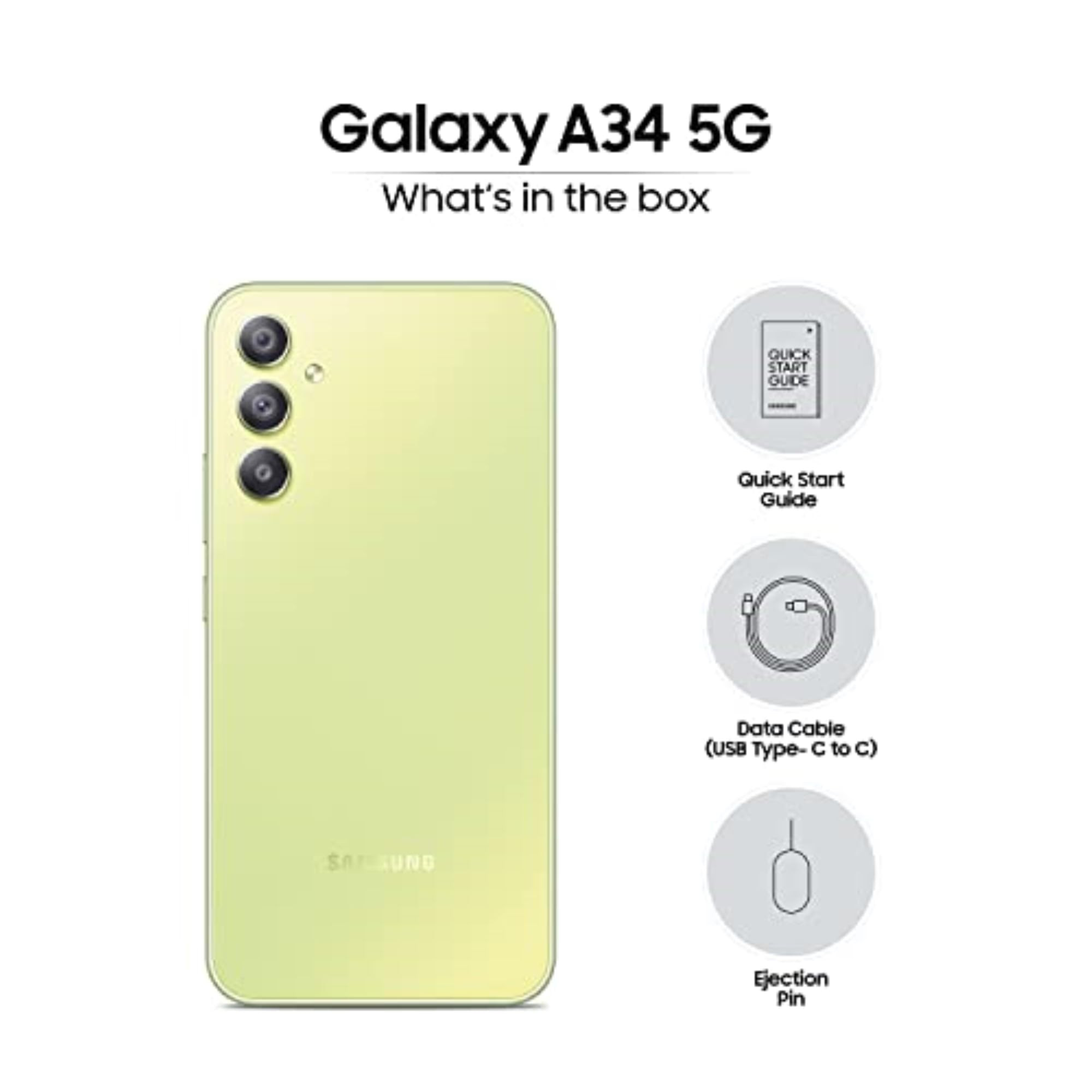 Samsung Galaxy A34 5G Awesome Lime 8GB 128GB Storage 48 MP No Shake Cam OIS IP67 Gorilla Glass 5 Voice Focus Without Charger