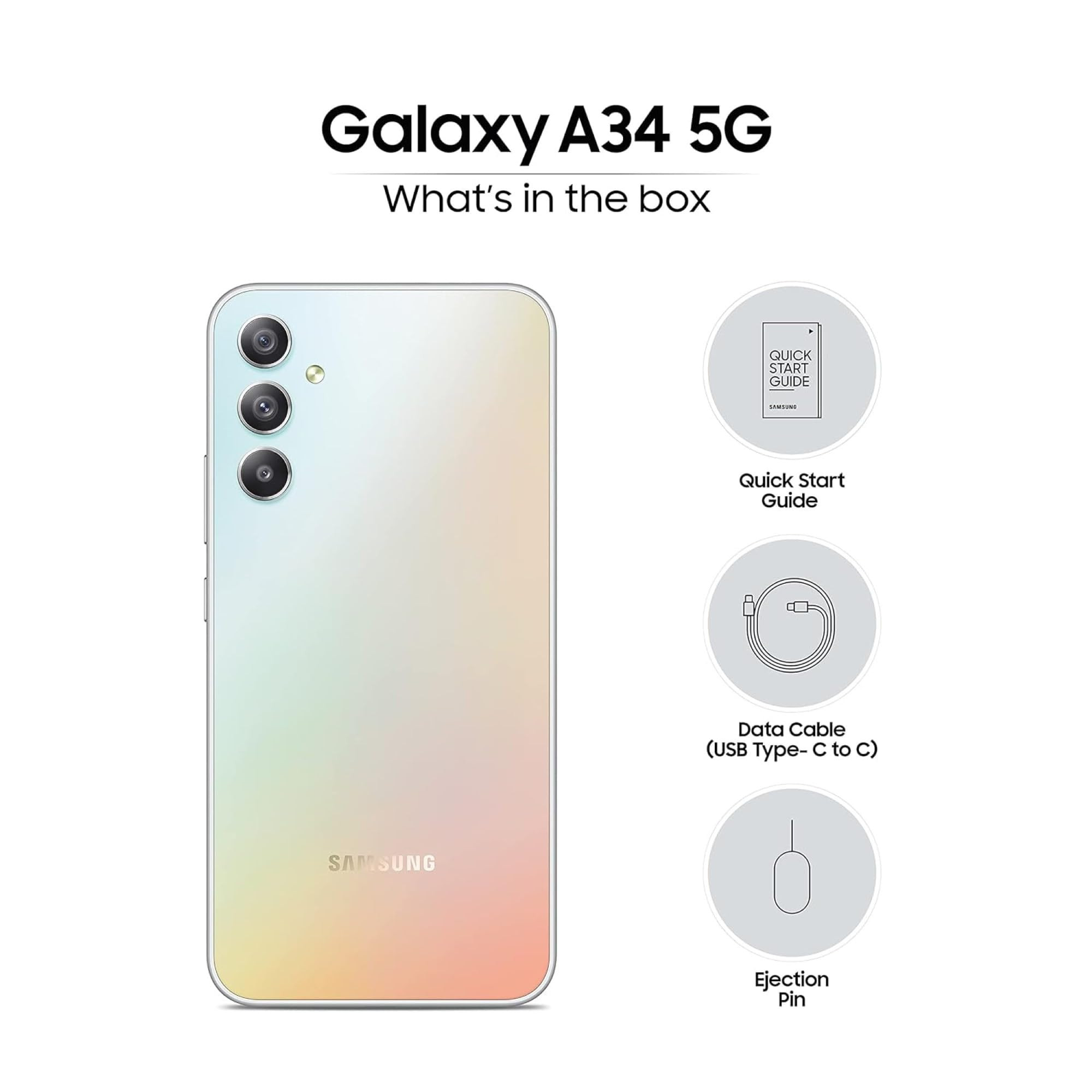 Samsung Galaxy A34 5G Awesome Silver 8GB 128GB Storage 48 MP No Shake Cam OIS IP67 Gorilla Glass 5 Voice Focus Without Charger